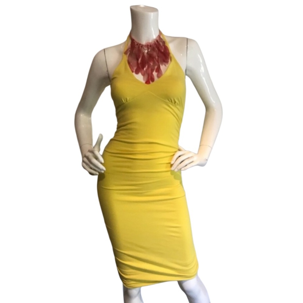 Victoria’s Secret Yellow Bra-Top SEXY Midi Bodycon V-Neck Halter Dress Small